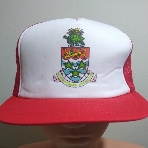 Cayman Islands Coat Of Arms Vintage Snapback Hat Cap Red Mesh Back NOS - Picture 2 of 8